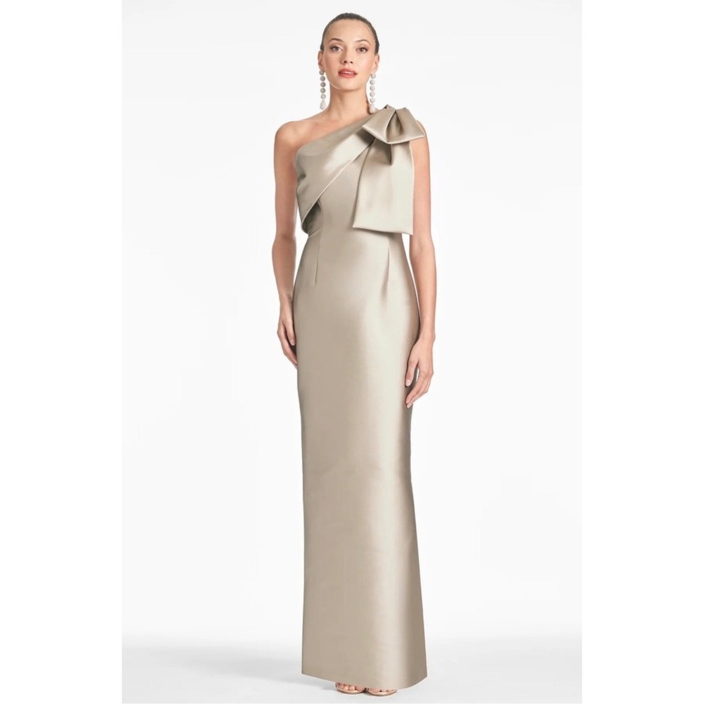 Sachin & Babi Bonnie‎ One ShoulderMikado Column Gown Pewter Sz 6 NWT$895 - Picture 2 of 7